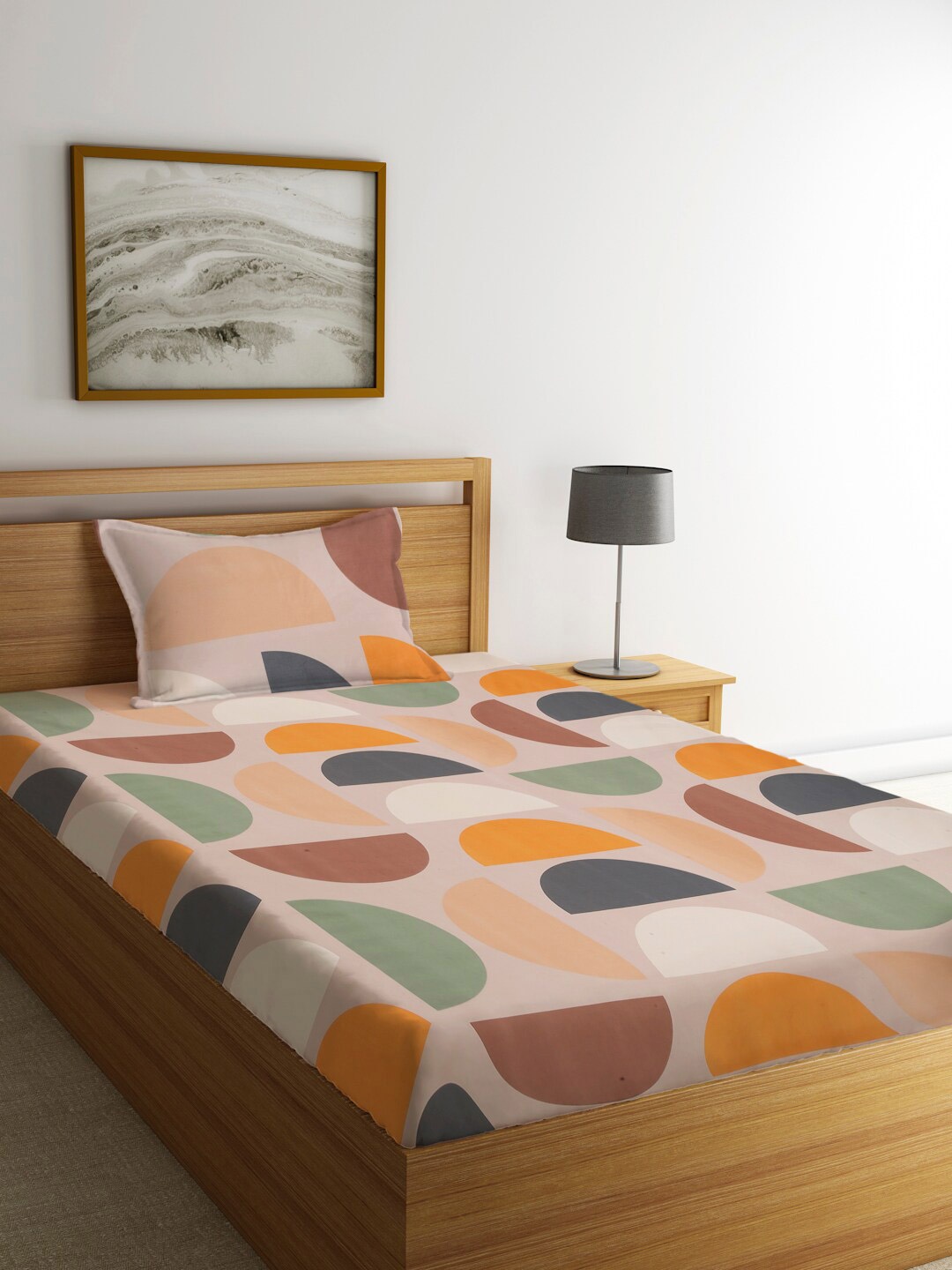 

KLOTTHE Grey Mustard 210 TC Single Bedsheet with 1 Pillow Covers