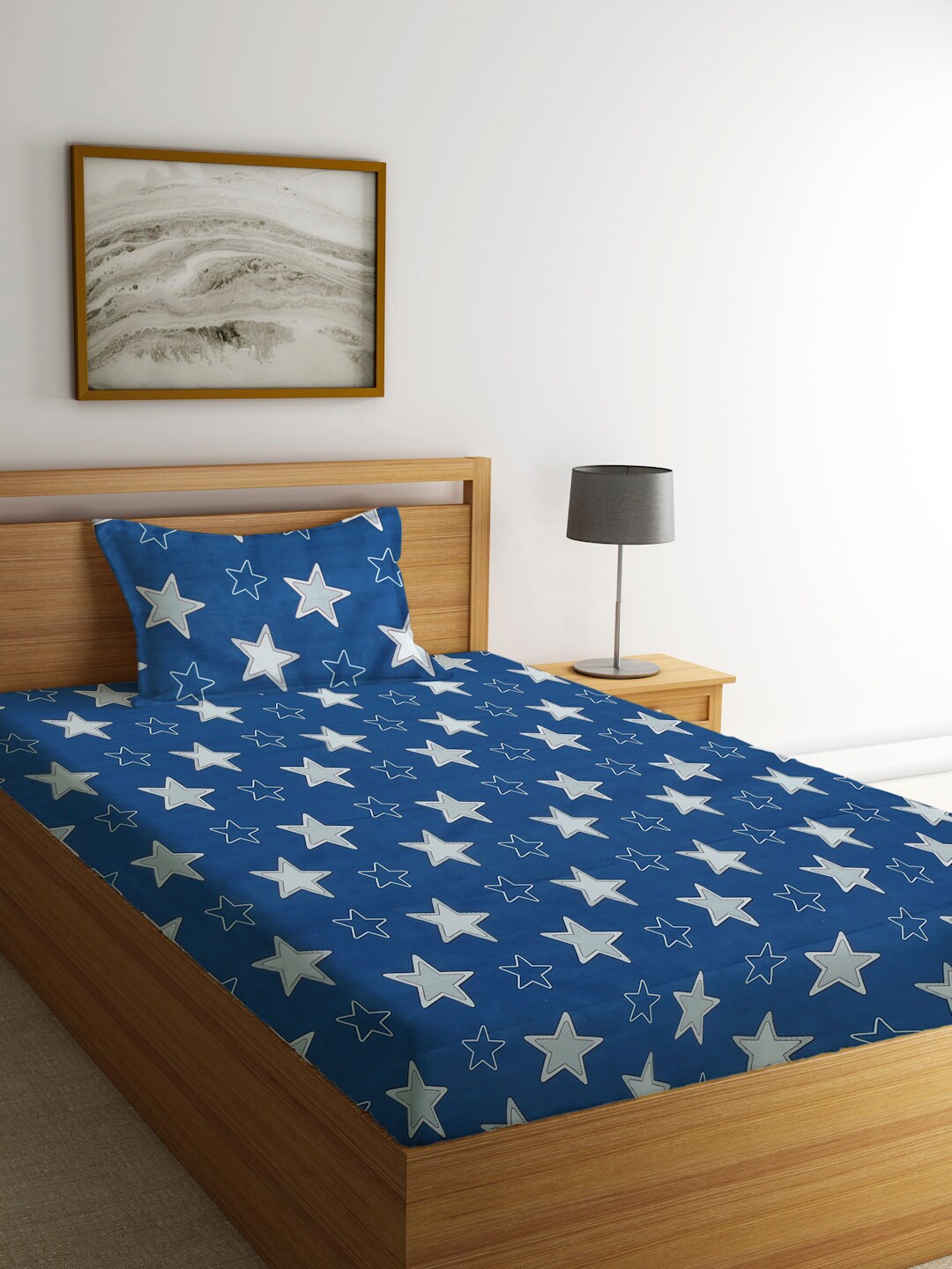 

KLOTTHE Blue & White Abstract 210 TC Single Bedsheet with 1 Pillow Covers