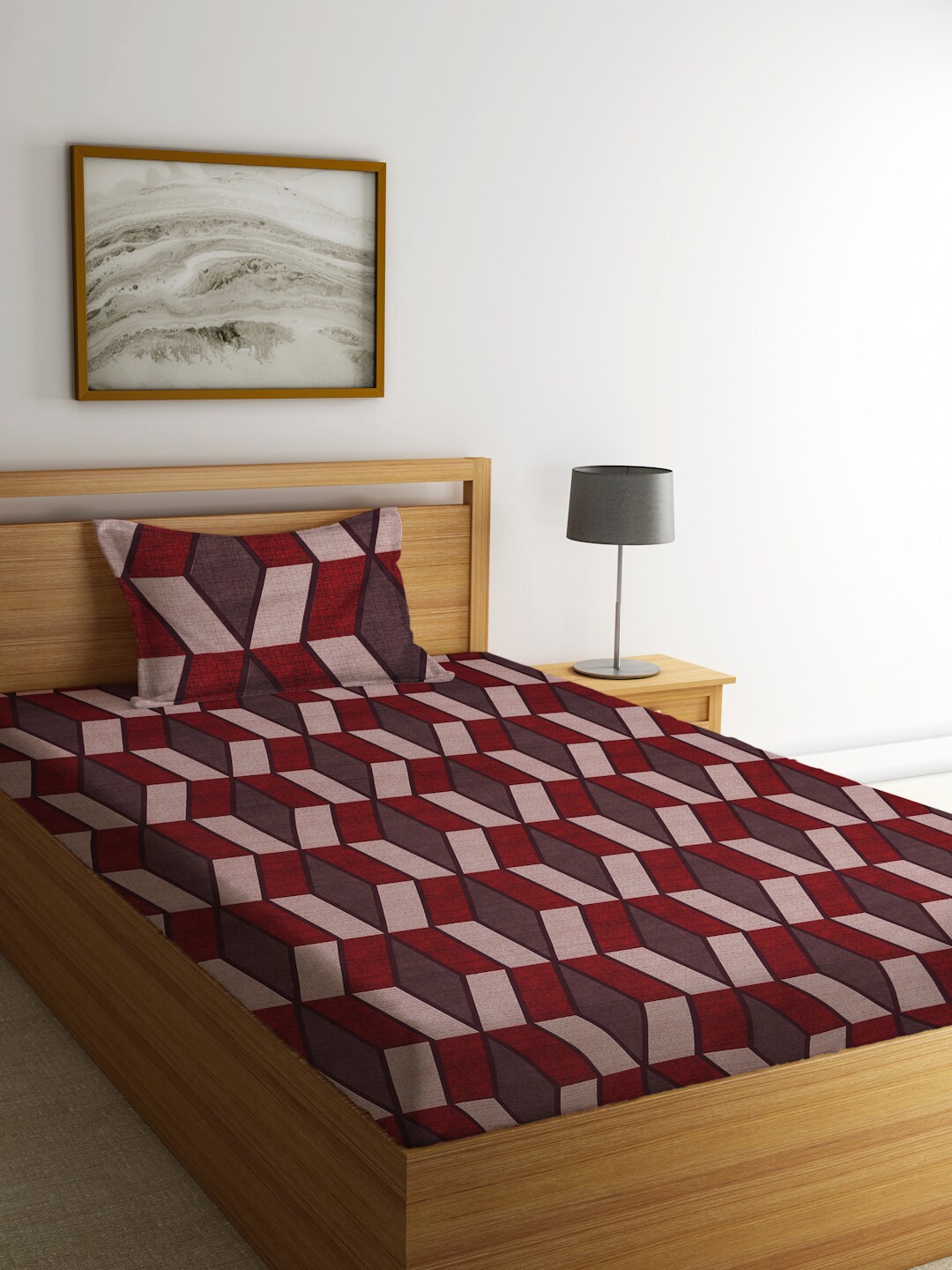 

KLOTTHE Maroon & Brown Abstract 210 TC Single Bedsheet with 1 Pillow Covers