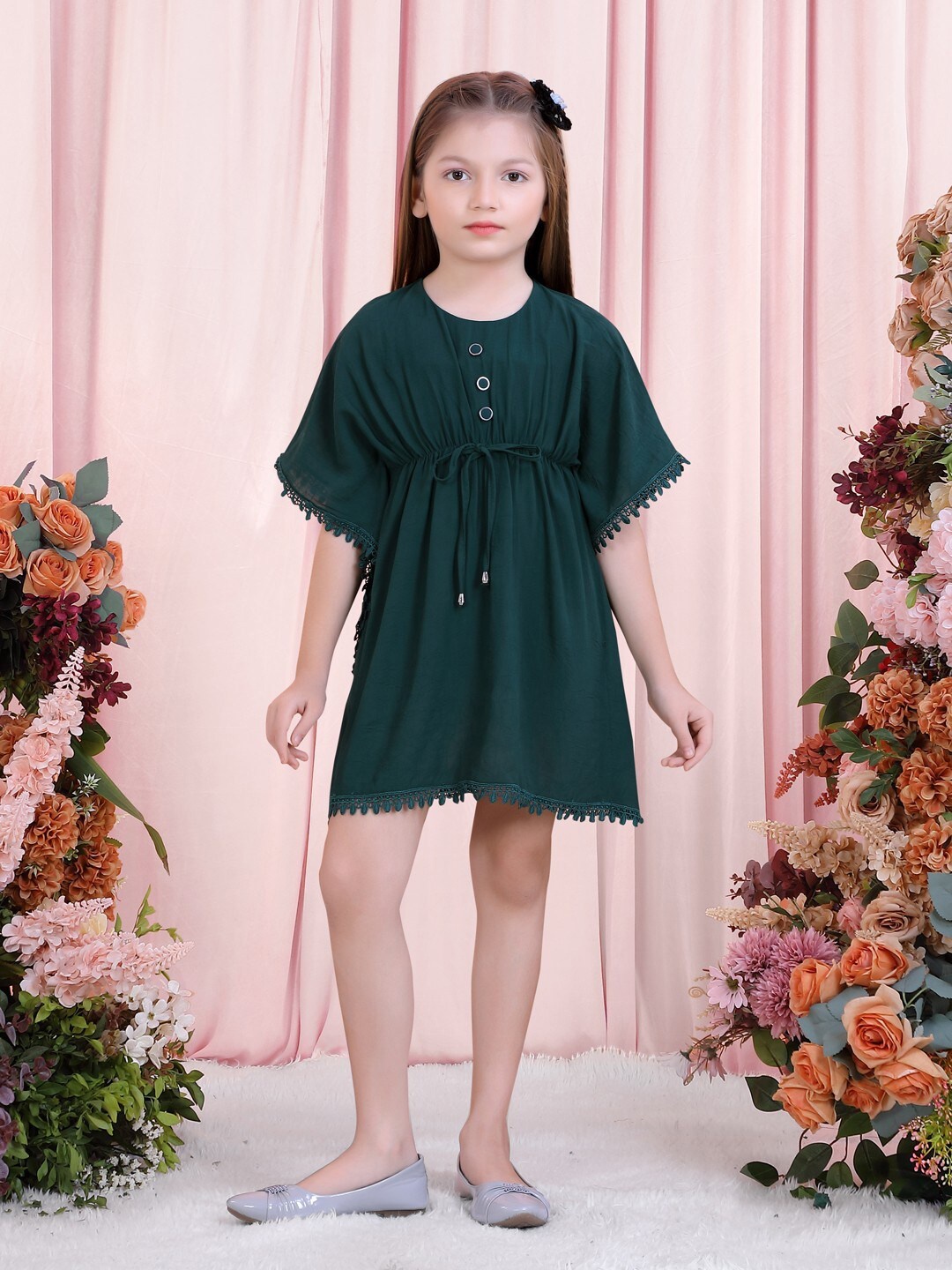 

POPLINS Girls Green Cotton Kaftan Dress