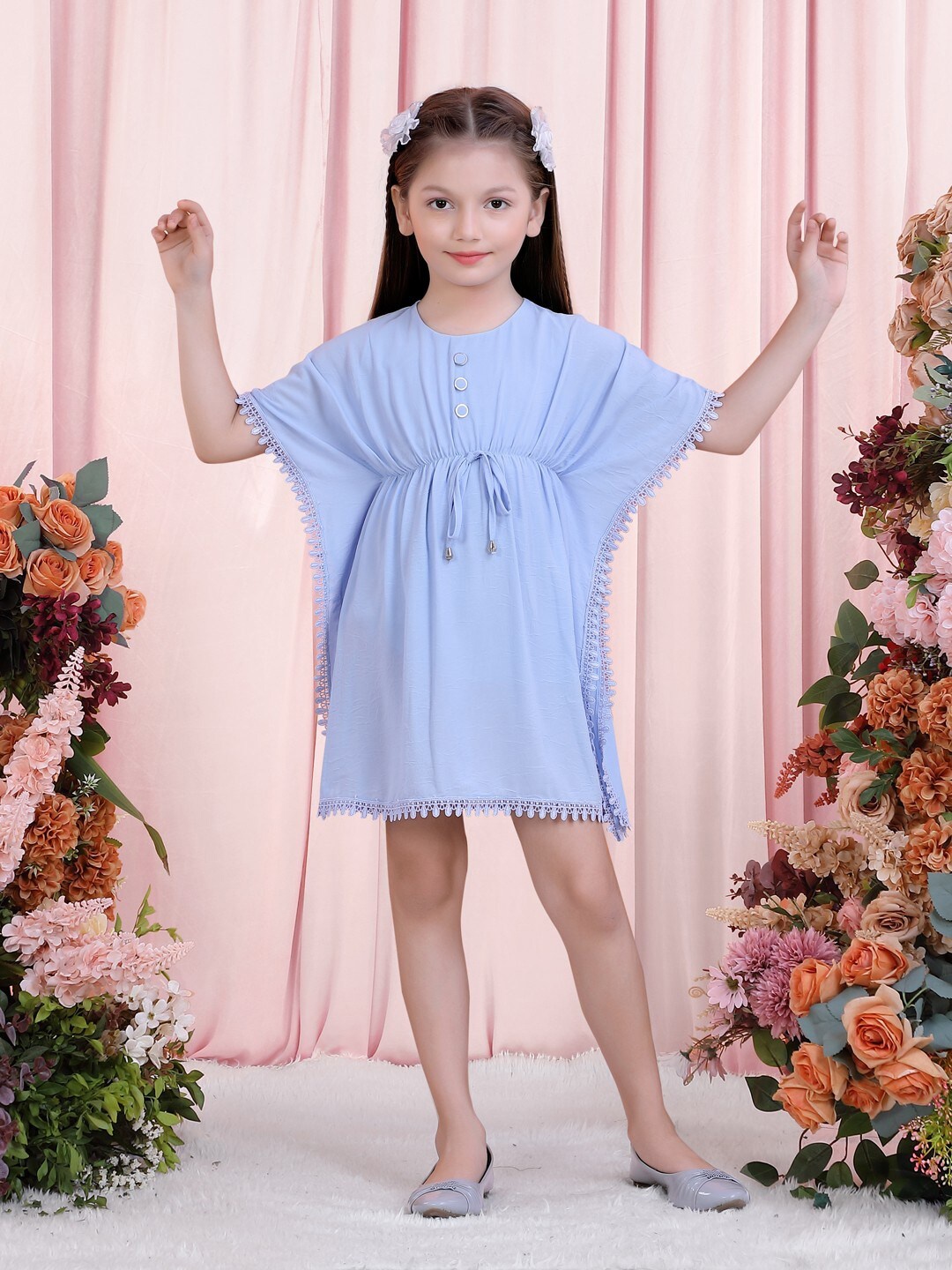 

POPLINS Blue Solid Kaftan Dress