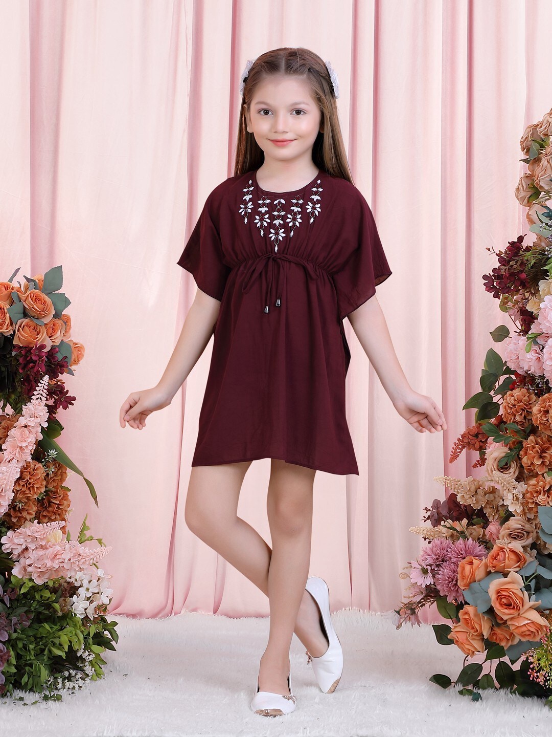 

POPLINS Burgundy Floral A-Line Dress