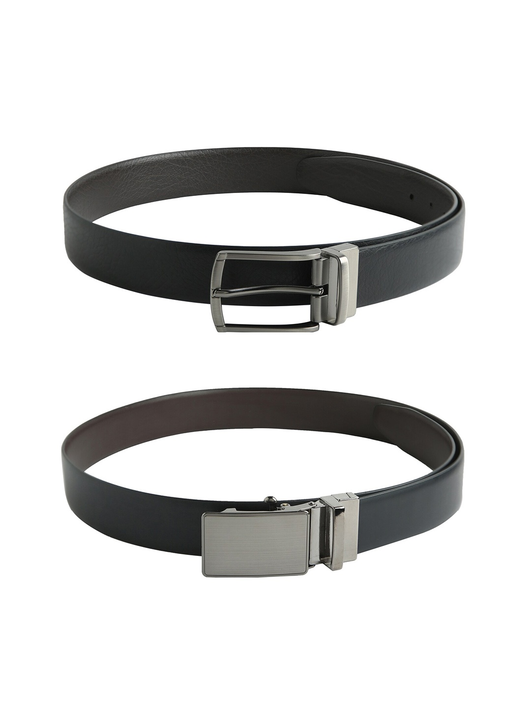 

CRUSSET Men Set Of 2 Black PU Formal Belt