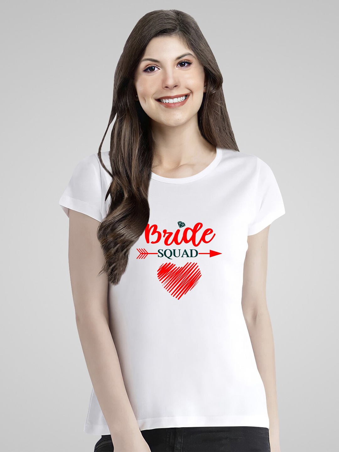 Pootlu Women White & Red Typography Printed Pure Cotton T-shirt