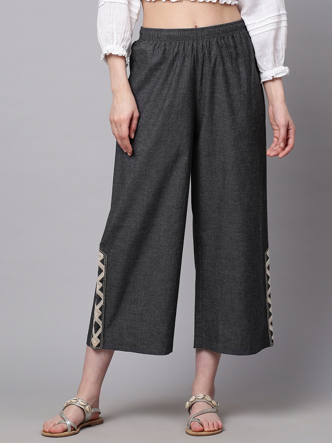 

Chemistry Women Embroidered Trousers, Charcoal