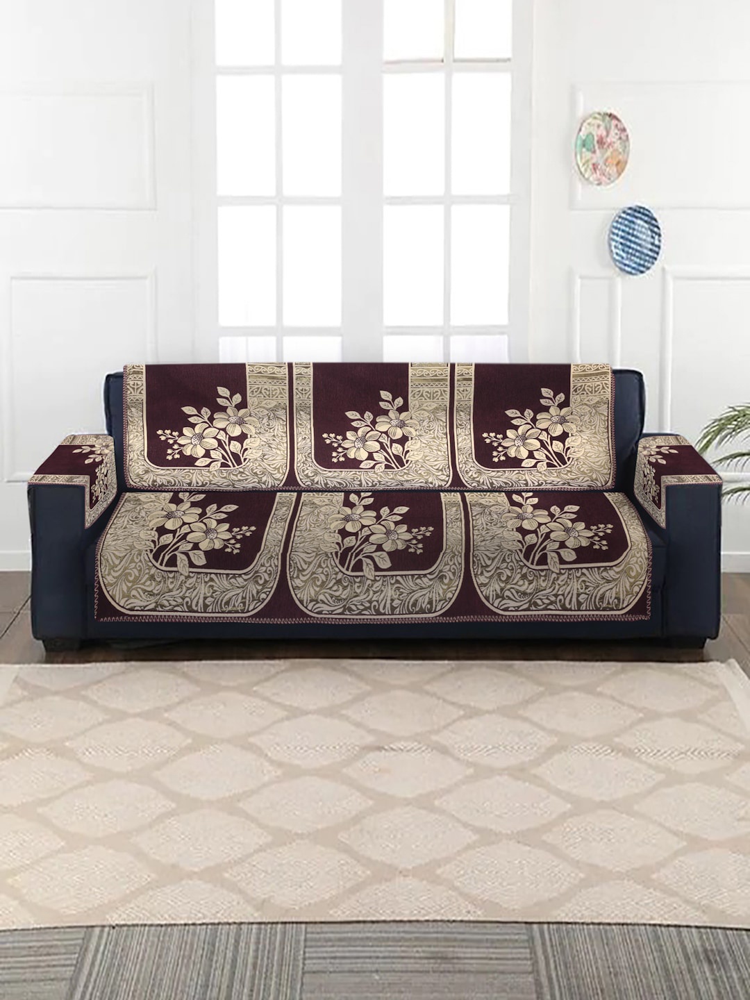 

MULTITEX Set Of 16 Self-Design 5 Seater Sofa Covers, Pink