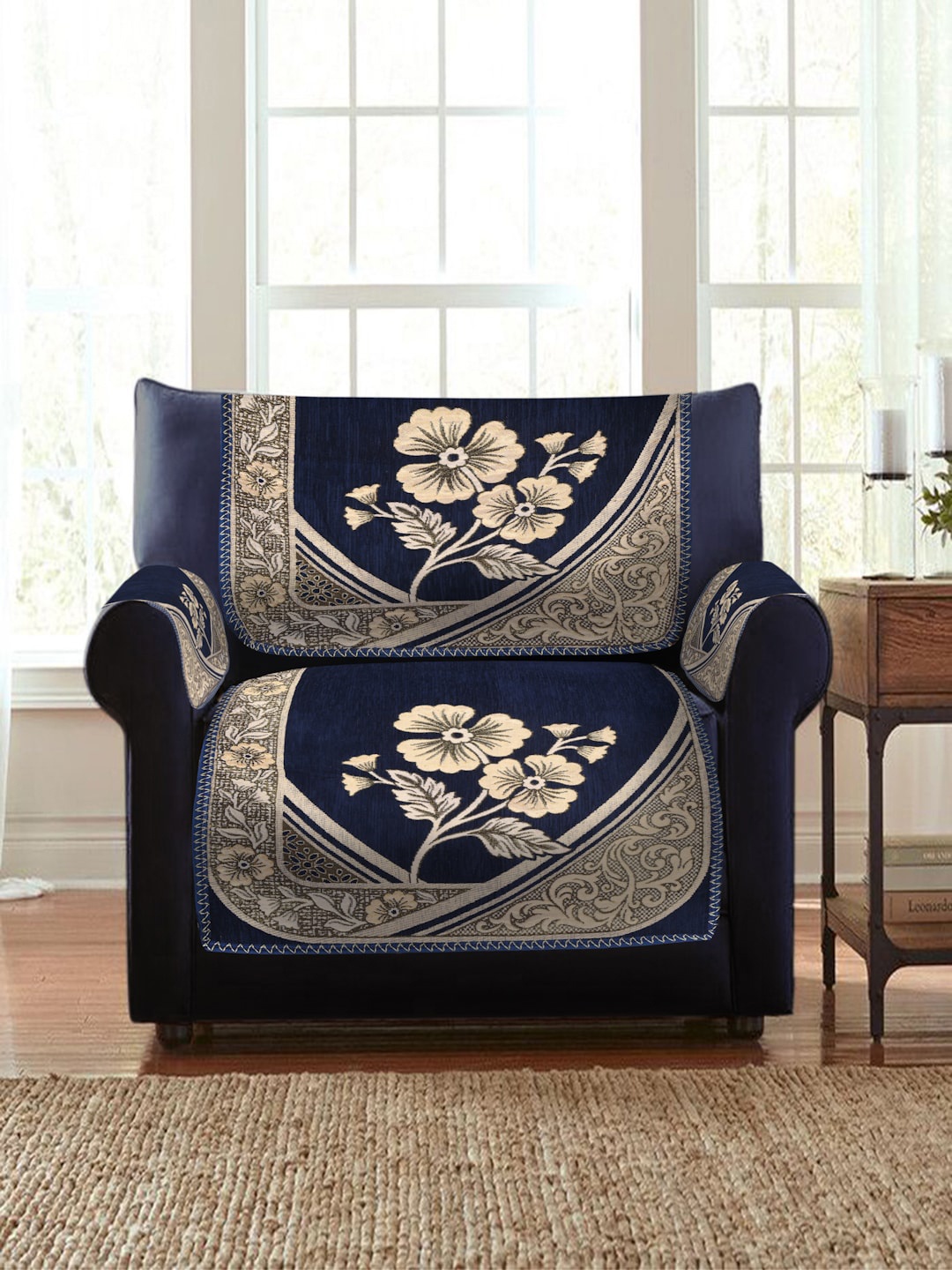 

MULTITEX Set of 16 Blue Jacquard 5 Seater Sofa Covers with Arm Covers