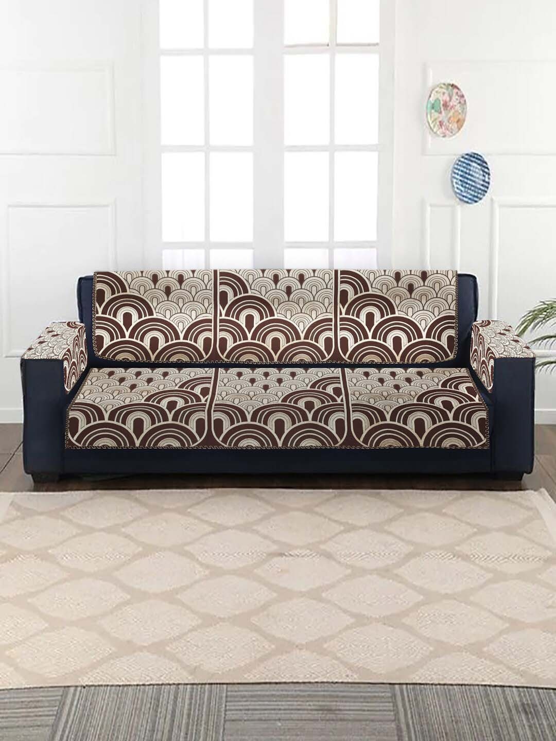 

MULTITEX Set of 16 Brown Jacquard 5 Seater Sofa Covers with Arm Covers