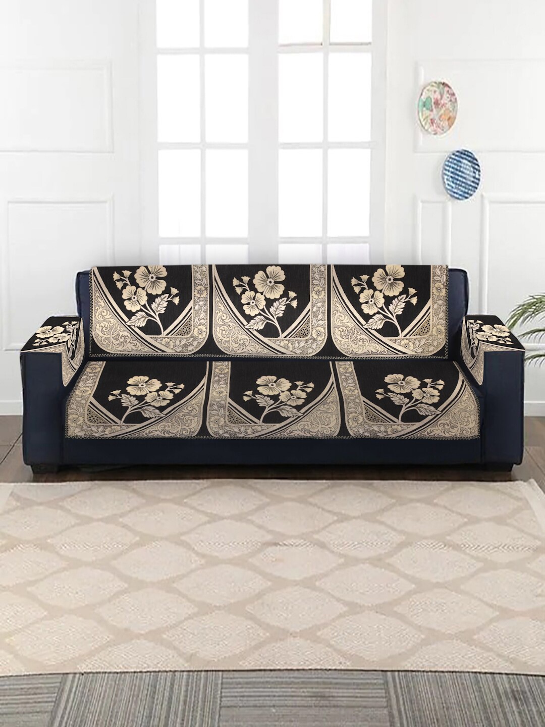 

MULTITEX Black & Beige Floral Set of 16-Pieces Sofa Covers