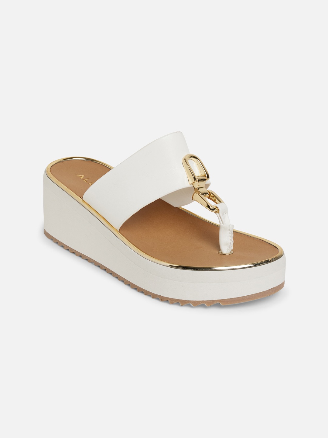 

ALDO White Flatform Sandals with Buckles