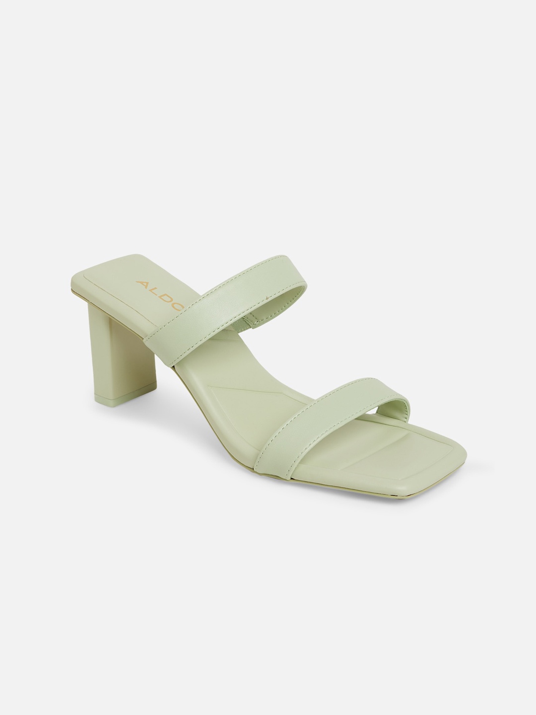 

ALDO Green Solid Block Sandal Heels