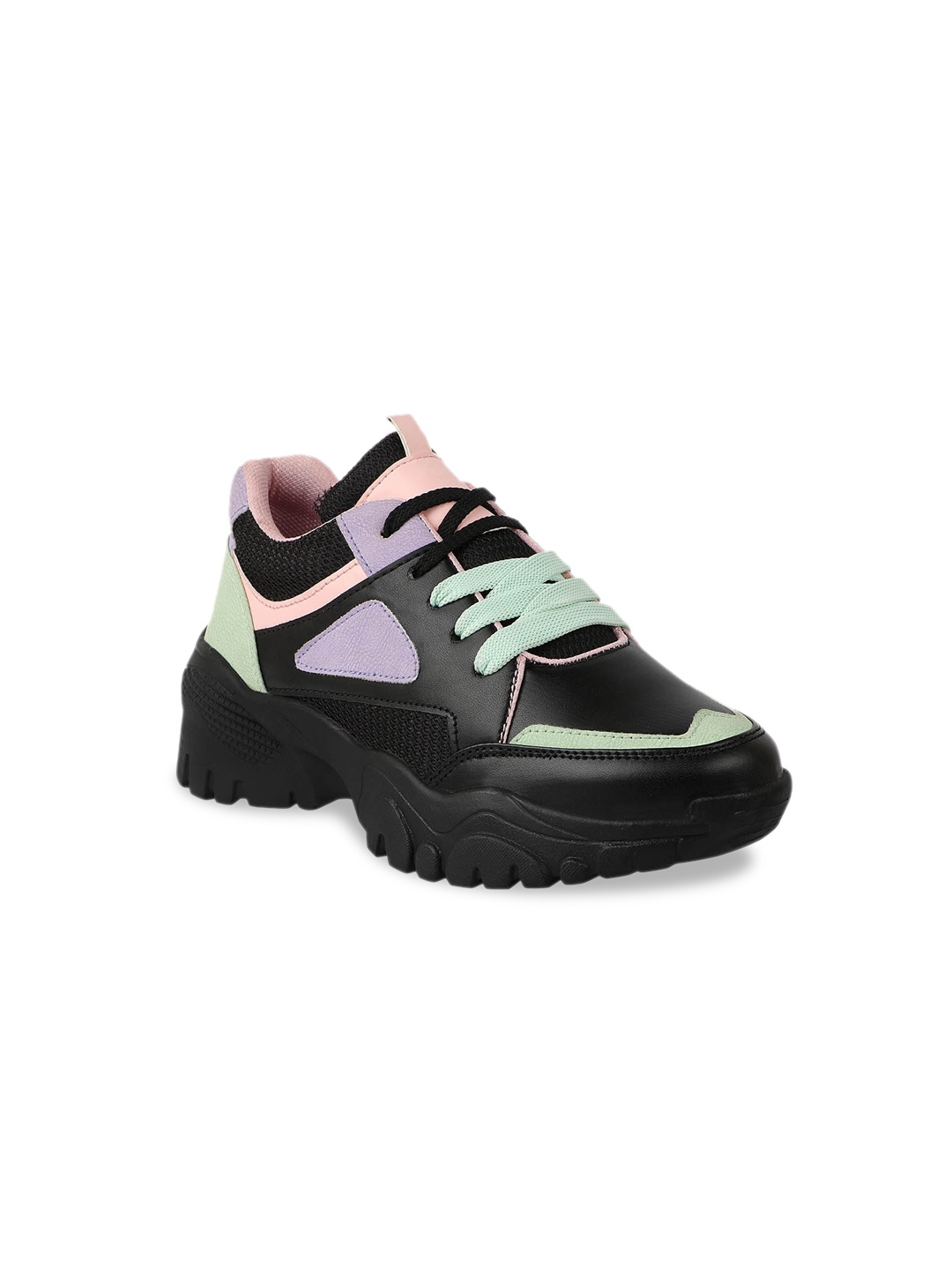

Shoetopia Girls Black Colourblocked Lightweight Sneakers