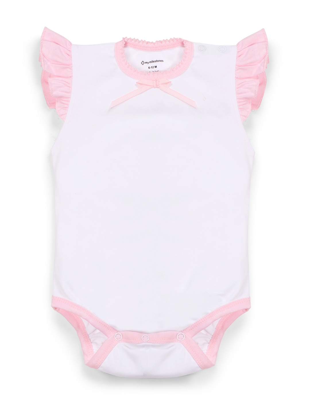 

My Milestones Infant Girls Pink & White Solid Cotton Bodysuit