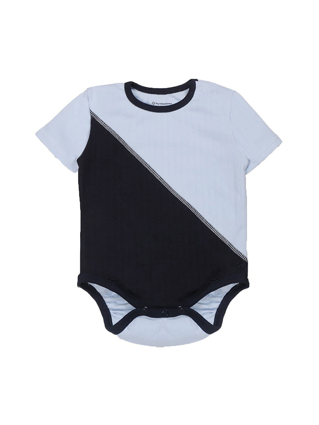 

My Milestones Infant Girls Navy Blue & White Color Blocked Pure Cotton Bodysuit