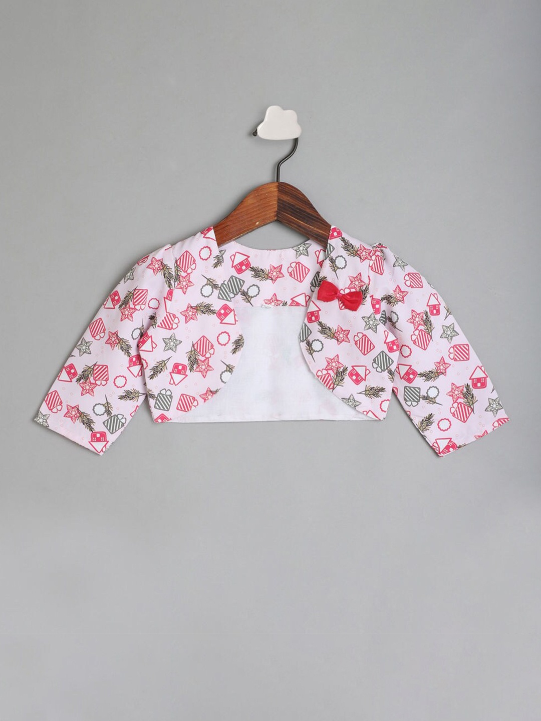 

The Magic Wand Girls Pink & Red Printed Open Front Shrug
