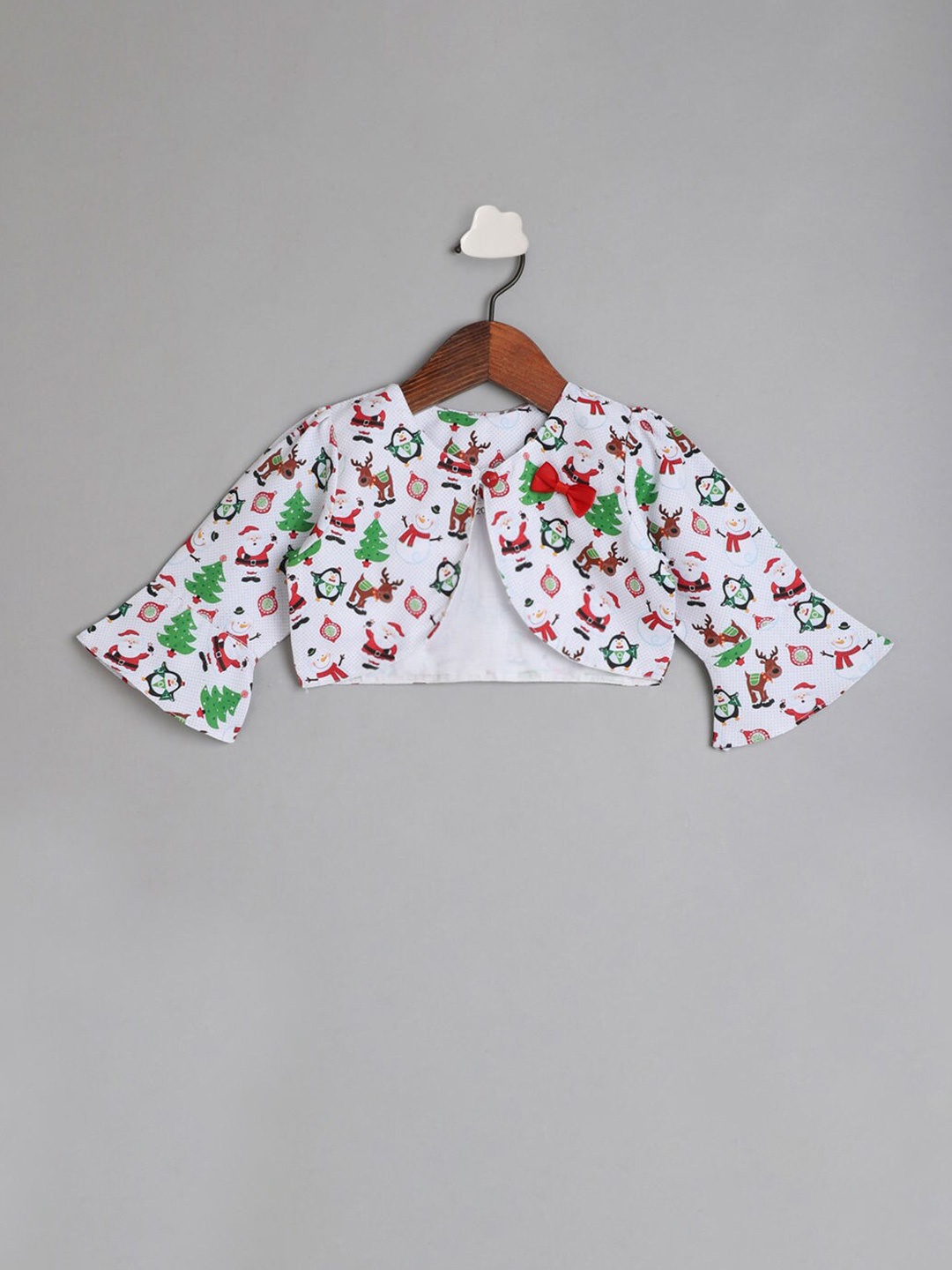 

The Magic Wand Girls White & Green Printed Party Open Front Shrug