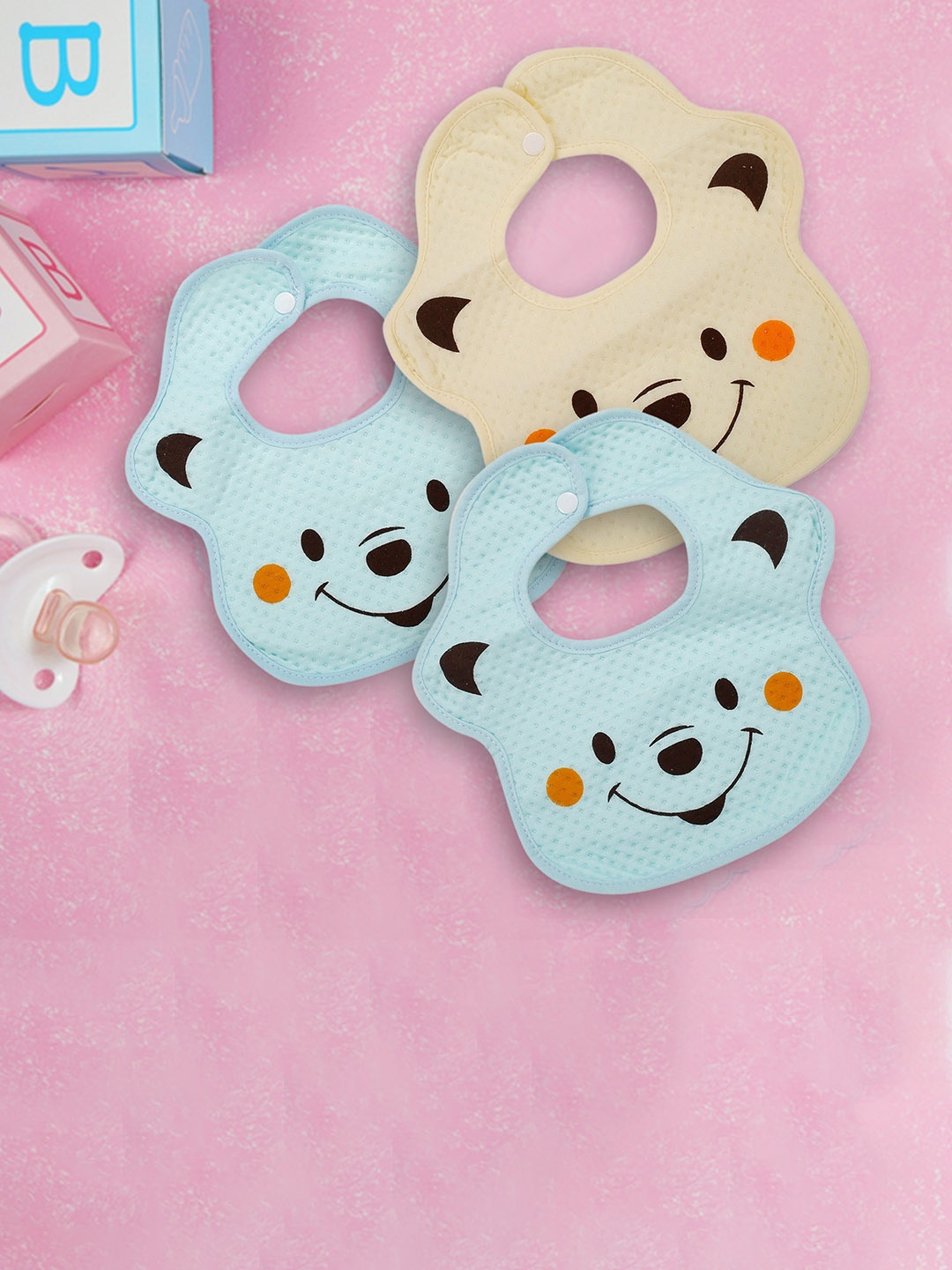 

Baby Moo Infant Pack Of 3 Printed Bibs, Blue