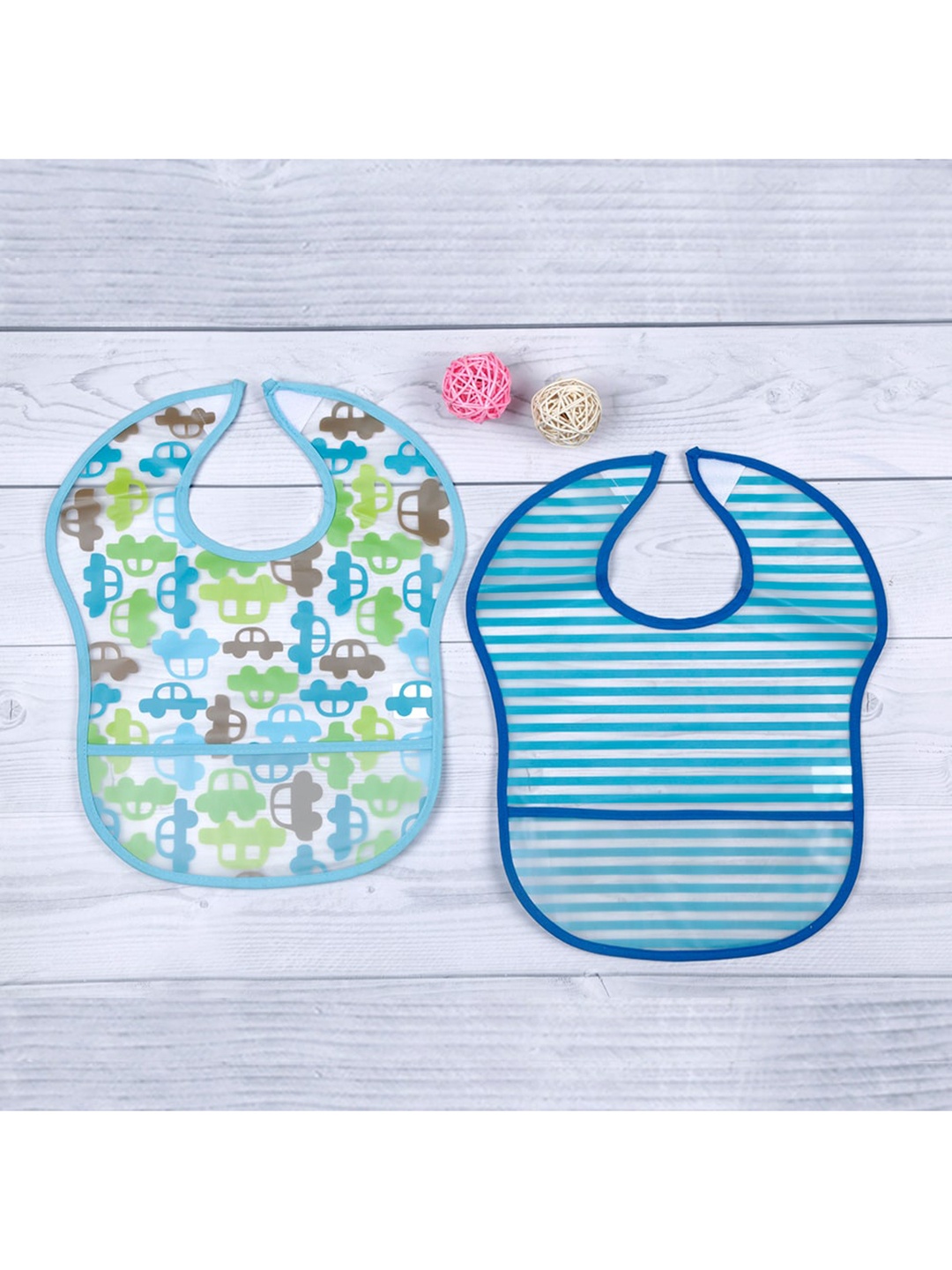 

Baby Moo Infant Pack of 2 Printed Pure Cotton Bibs, Blue