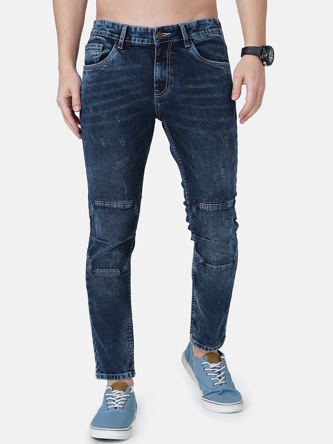 

Jean Cafe Men Blue Super Skinny Fit Mildly Distressed Light Fade Cotton Jeans