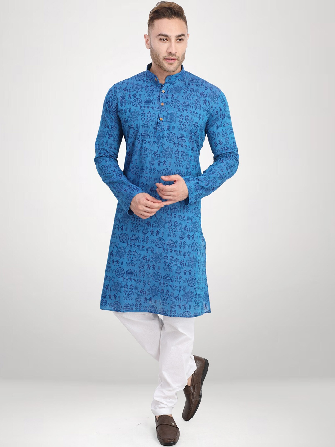 

RG DESIGNERS Men Blue Ethnic Motifs Printed Kurta with Pyjamas