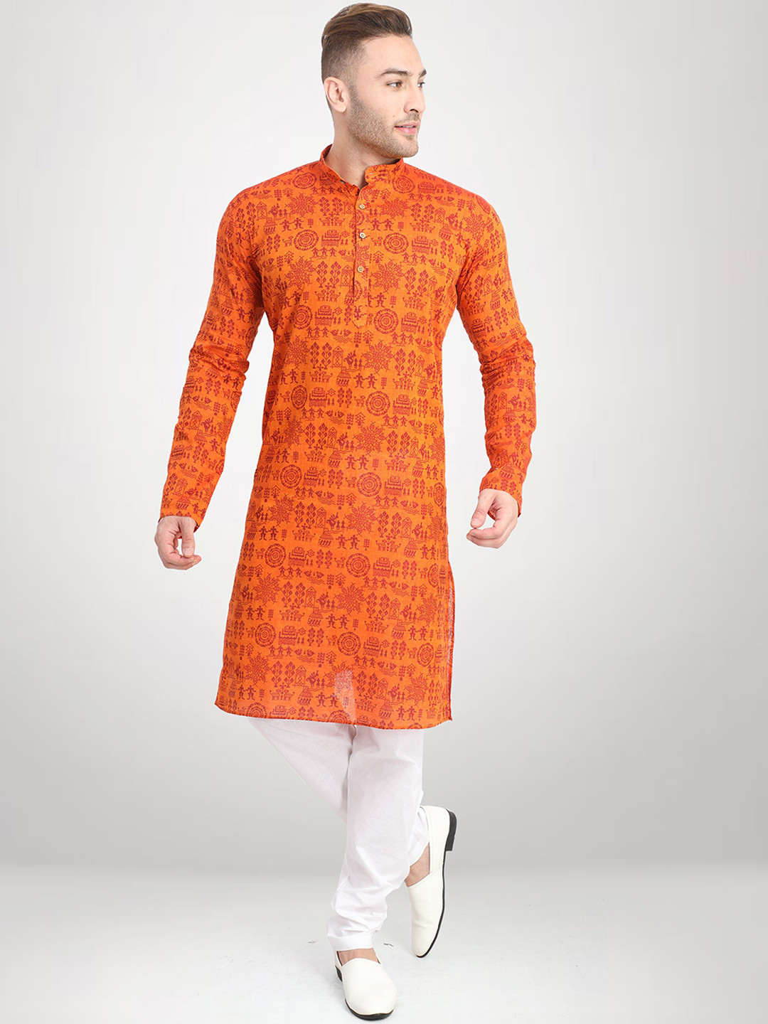 

RG DESIGNERS Men Orange Printed Kurta with Pyjamas