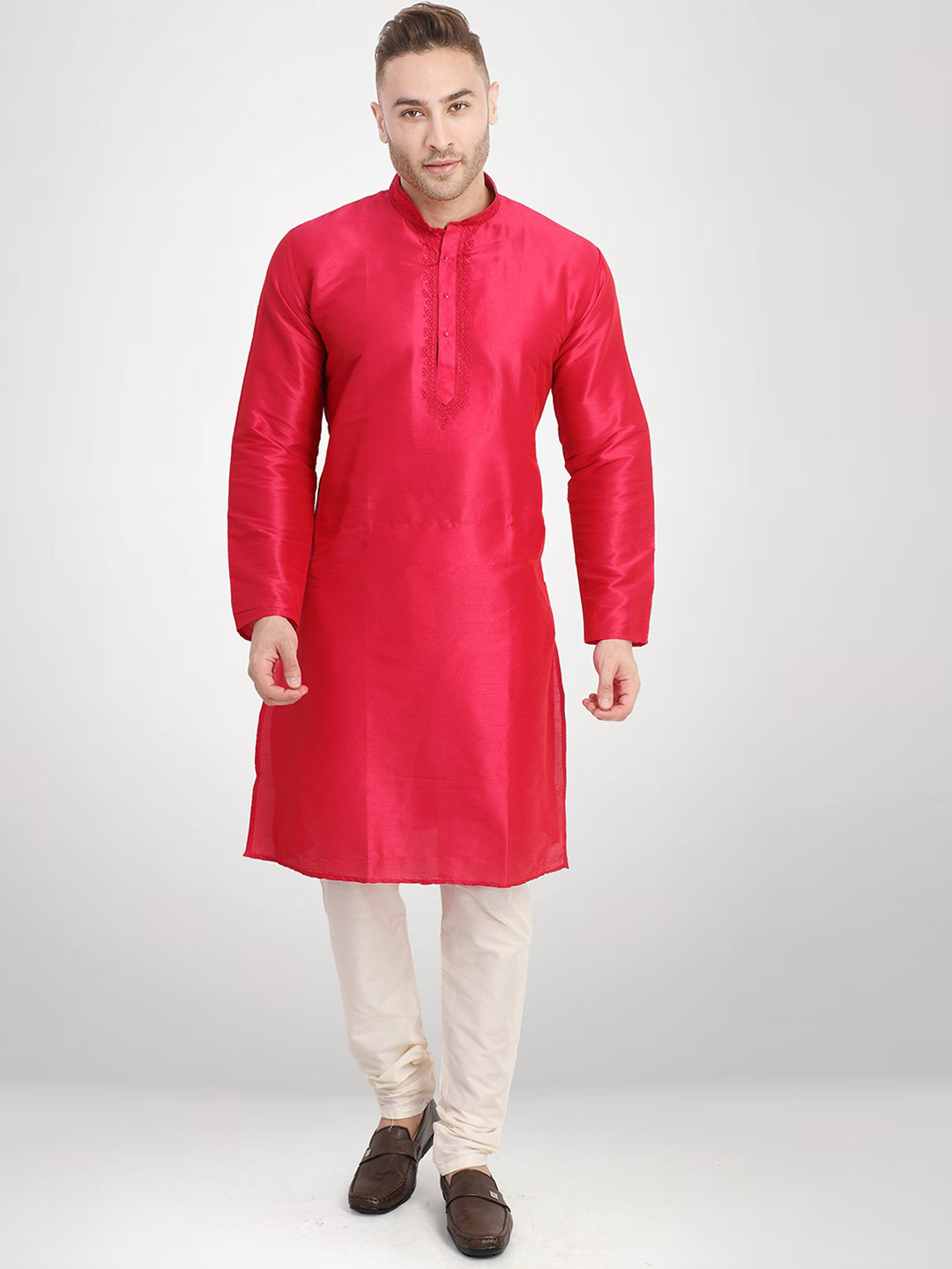 

RG DESIGNERS Men Pink Dupion Silk Kurta with Pyjamas