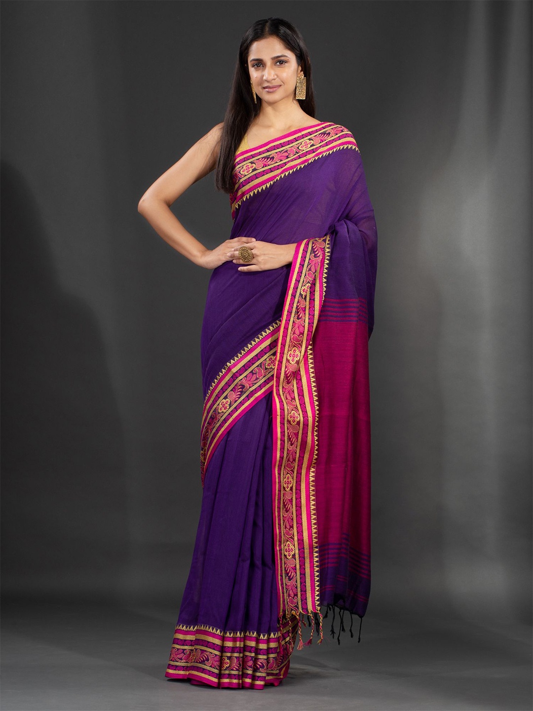 

Charukriti Purple & Pink Pure Cotton Saree