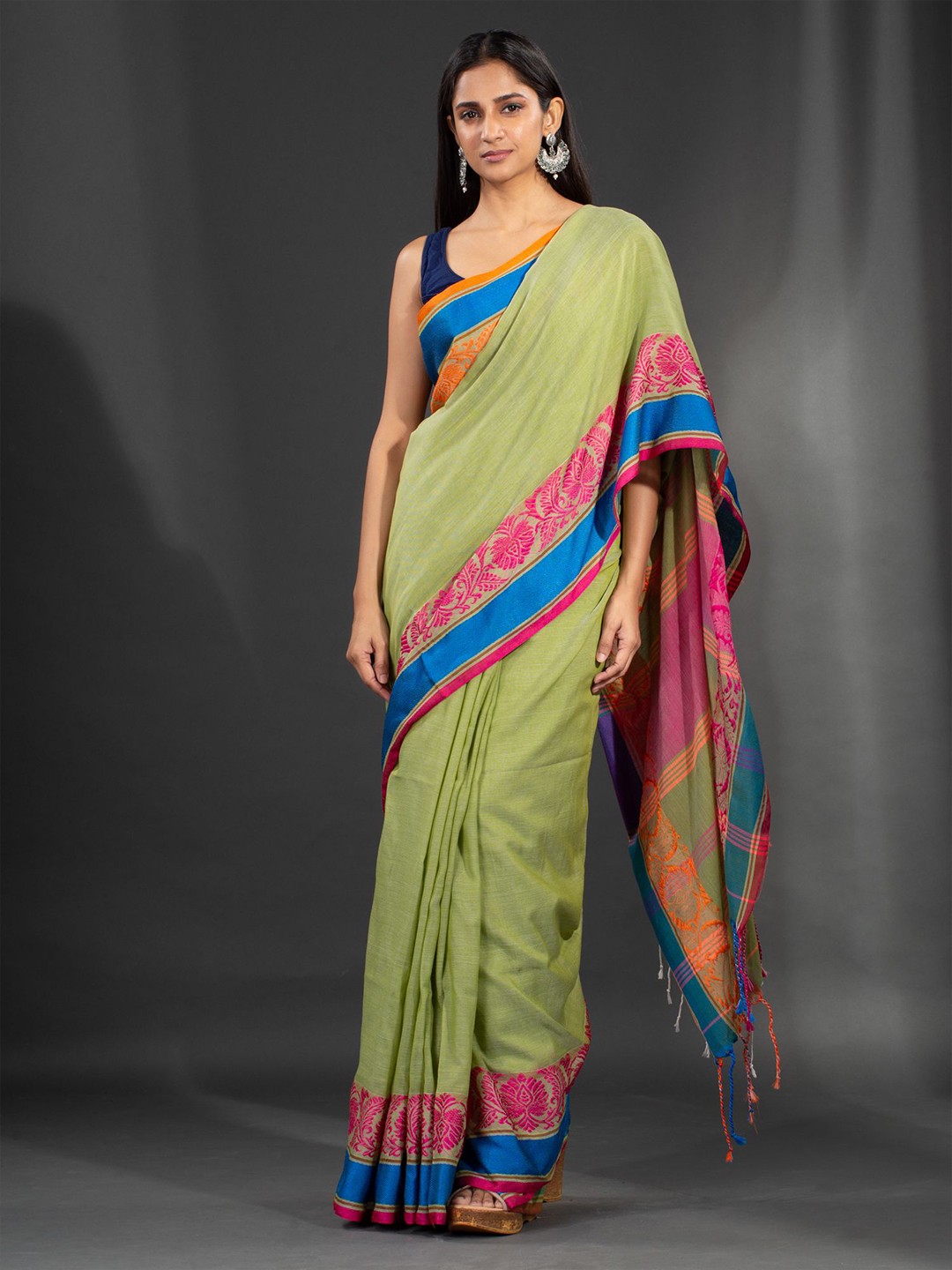 

Charukriti Green & Blue Pure Cotton Saree
