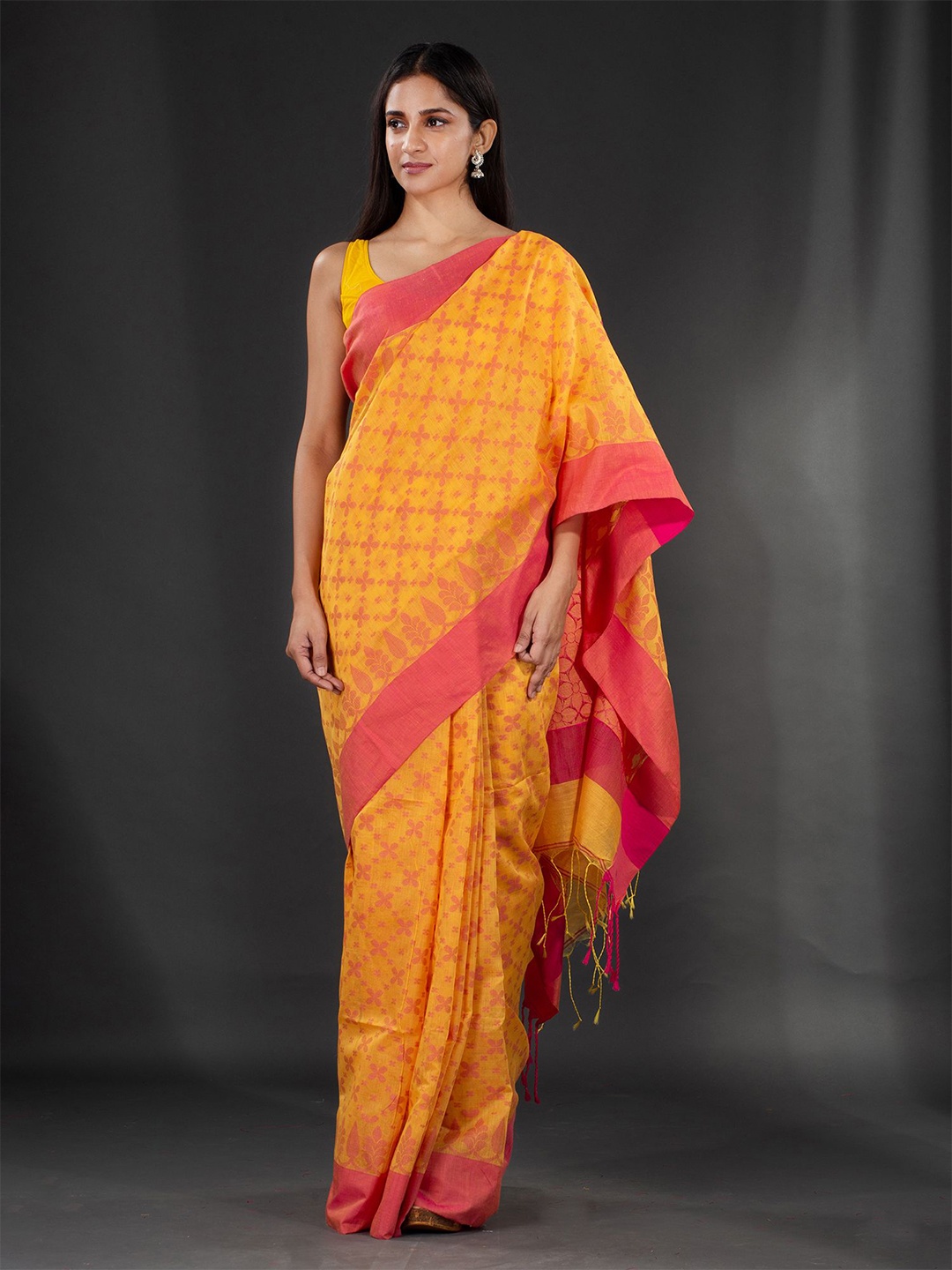 

Charukriti Yellow & Red Ethnic Motifs Pure Cotton Saree