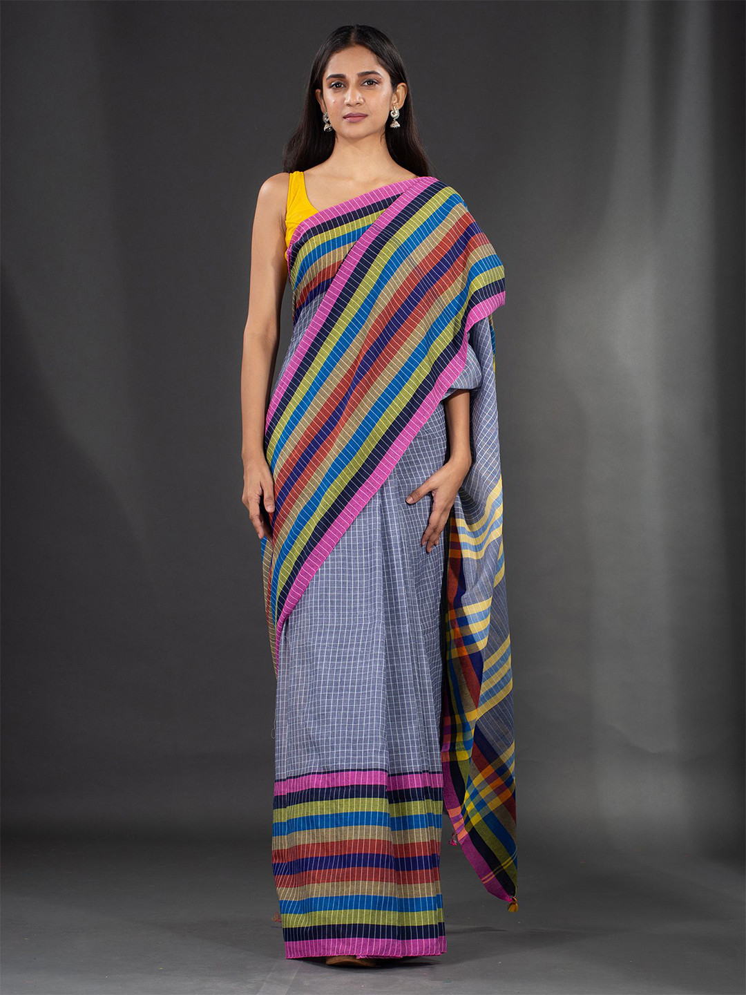 

Charukriti Multicoloured Woven Design Pure Cotton Saree, Multi