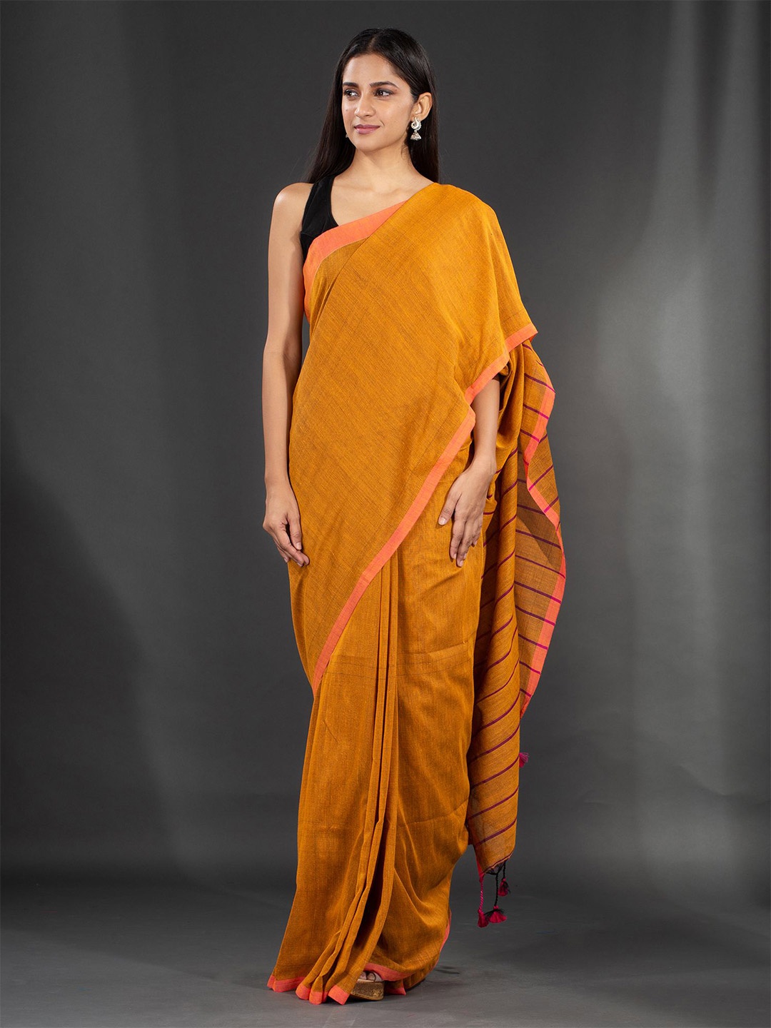 

Charukriti Mustard & Peach-Coloured Pure Cotton Saree
