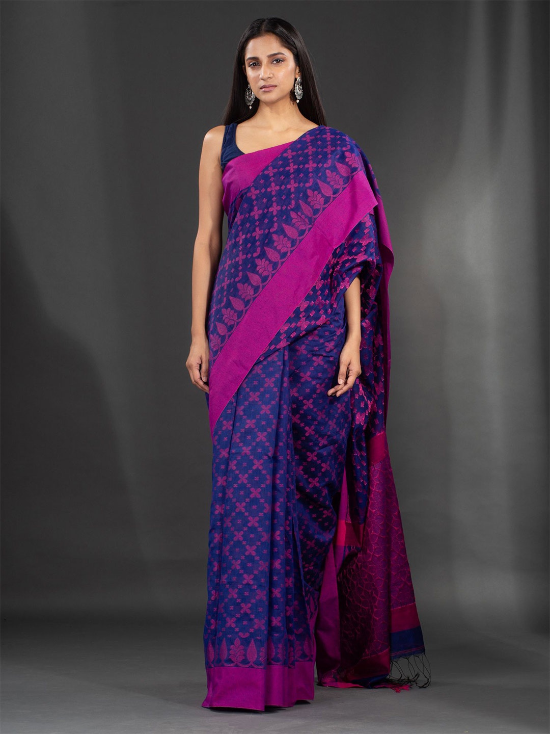 

Charukriti Blue & Pink Woven Design Pure Cotton Saree