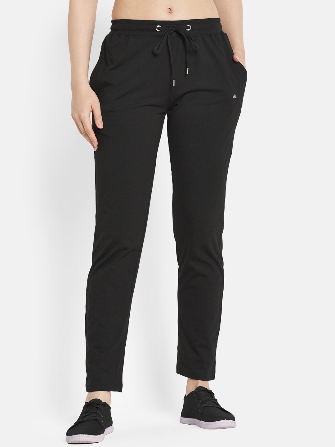 

METTLE Women Black Solid Cotton Track Pants