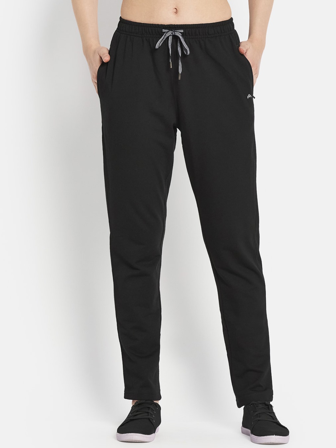 

METTLE Women Black Solid Cotton Track Pants