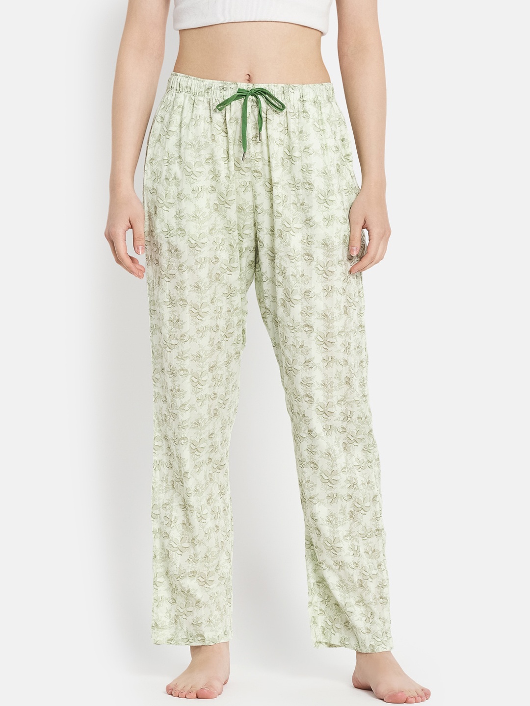 

METTLE Women Green Printed Cotton Lounge Pants