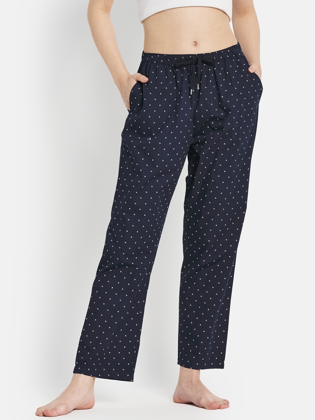 

METTLE Women Navy Blue Printed Cotton Lounge Pants