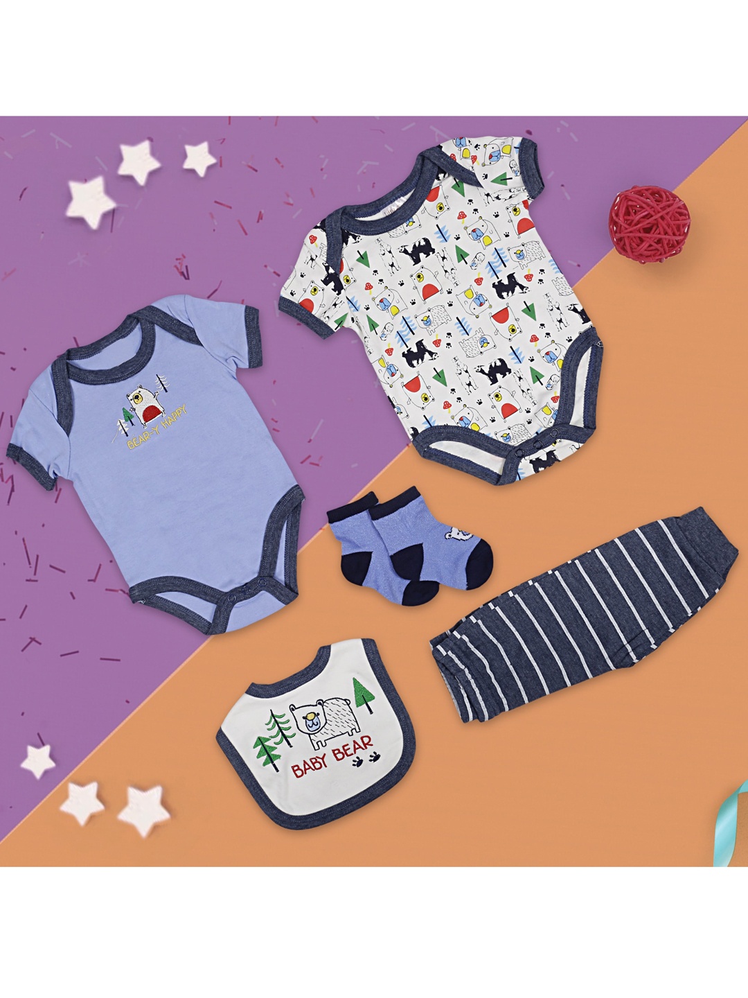 

Baby Moo Infant 6-Piece Pure Cotton Baby Apparel Gift, Blue