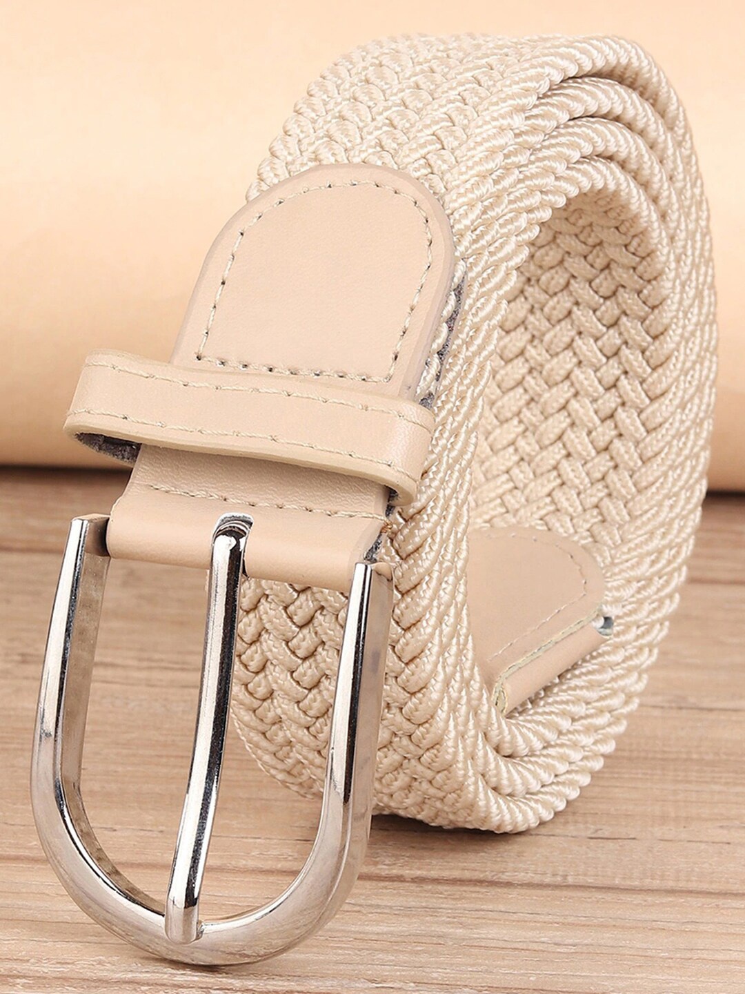 

MUTAQINOTI Unisex Cream-Coloured Braided Belt