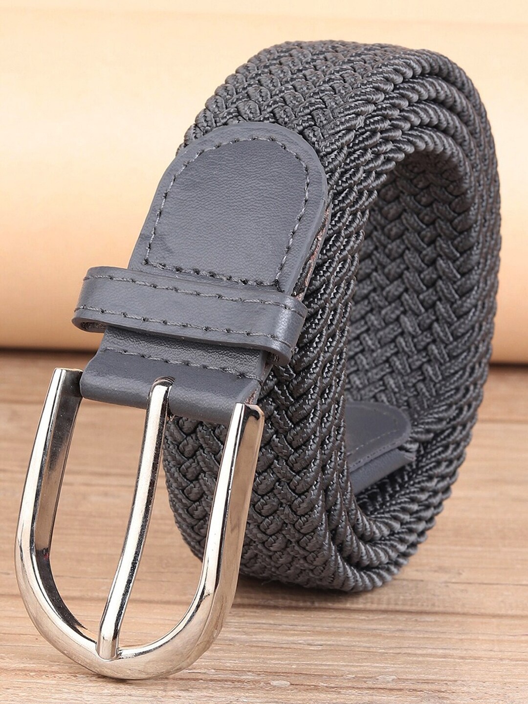 

MUTAQINOTI Unisex Grey Braided Stretchable Belt