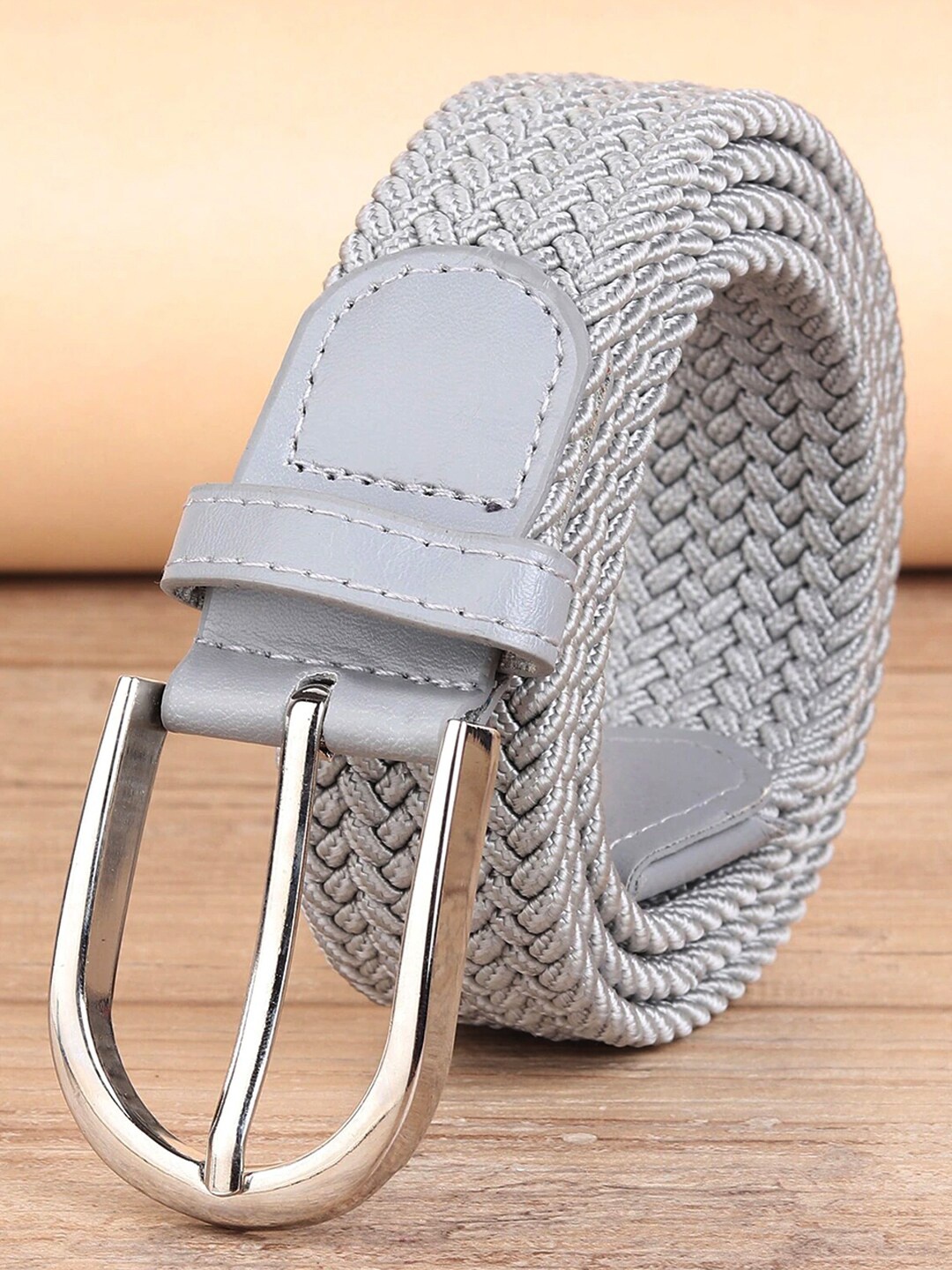 

MUTAQINOTI Unisex Grey Canvas Braided Stretchable Belt