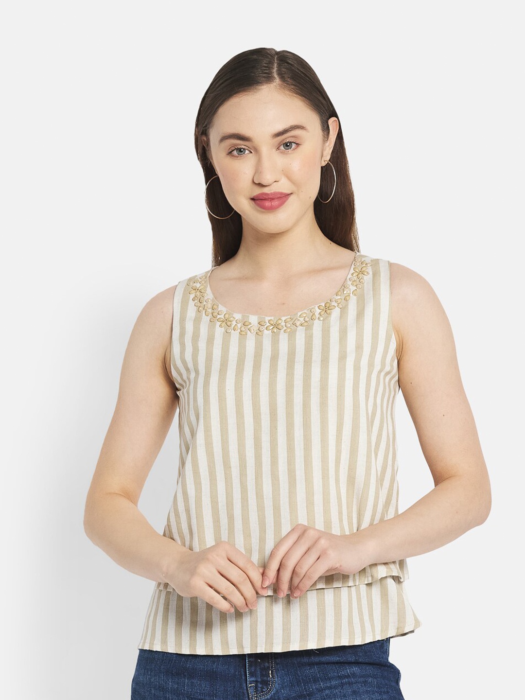 

METTLE Beige & White Striped Top