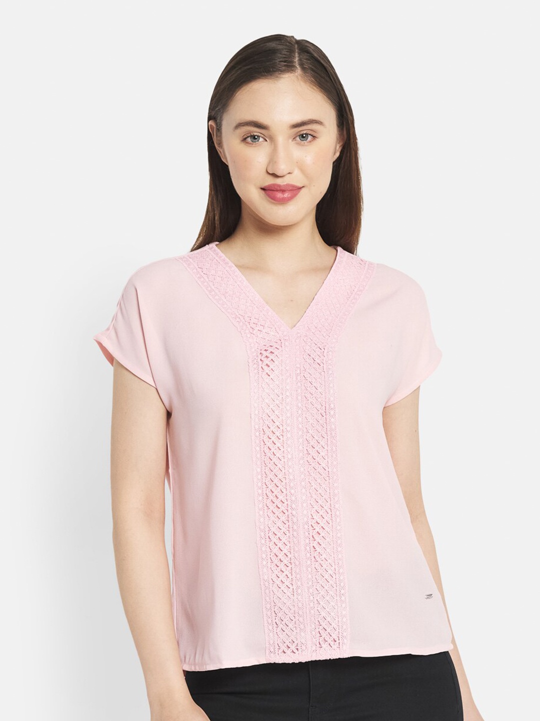 

METTLE Women Pink Solid Cotton Blend Top