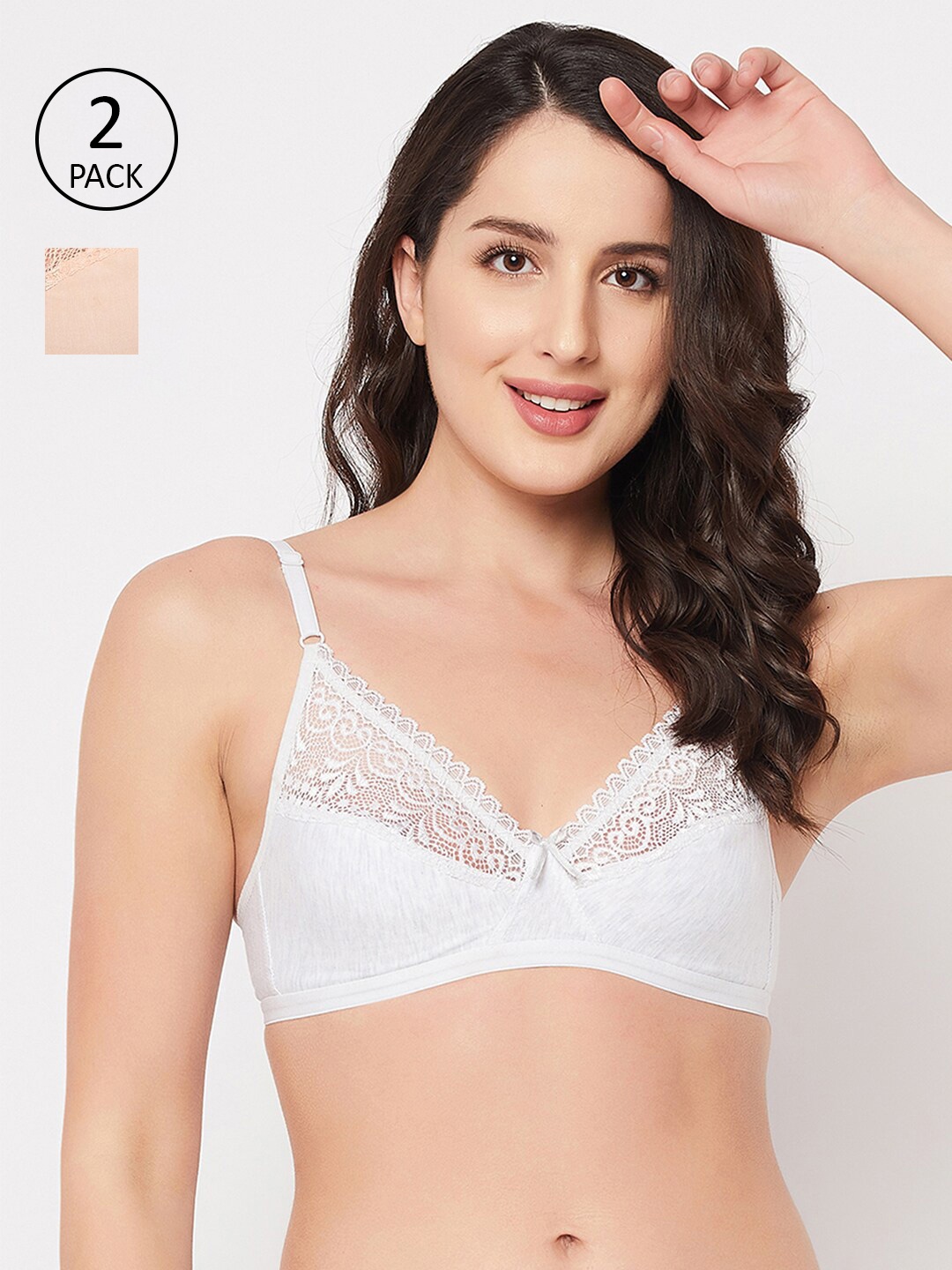 

Clovia Set Of 2 White & Peach-Coloured Non Padded & Non Wired Floral Bra