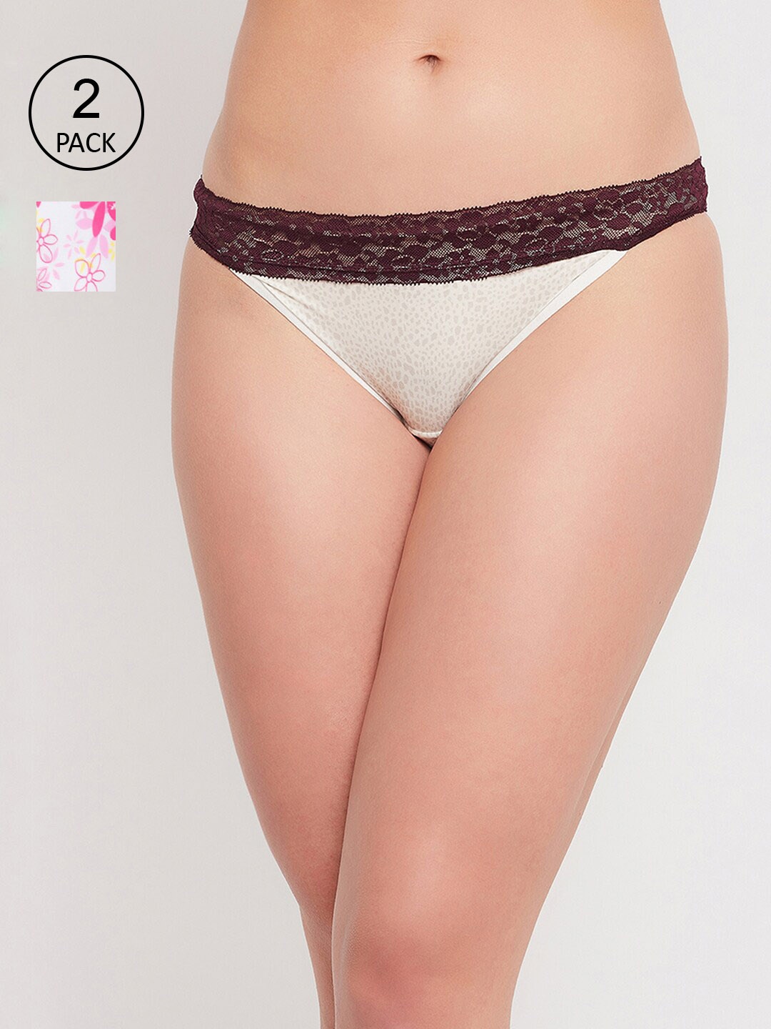 

Clovia Women Pack Of 2 Self-Design Lace Bikini Briefs, Pink