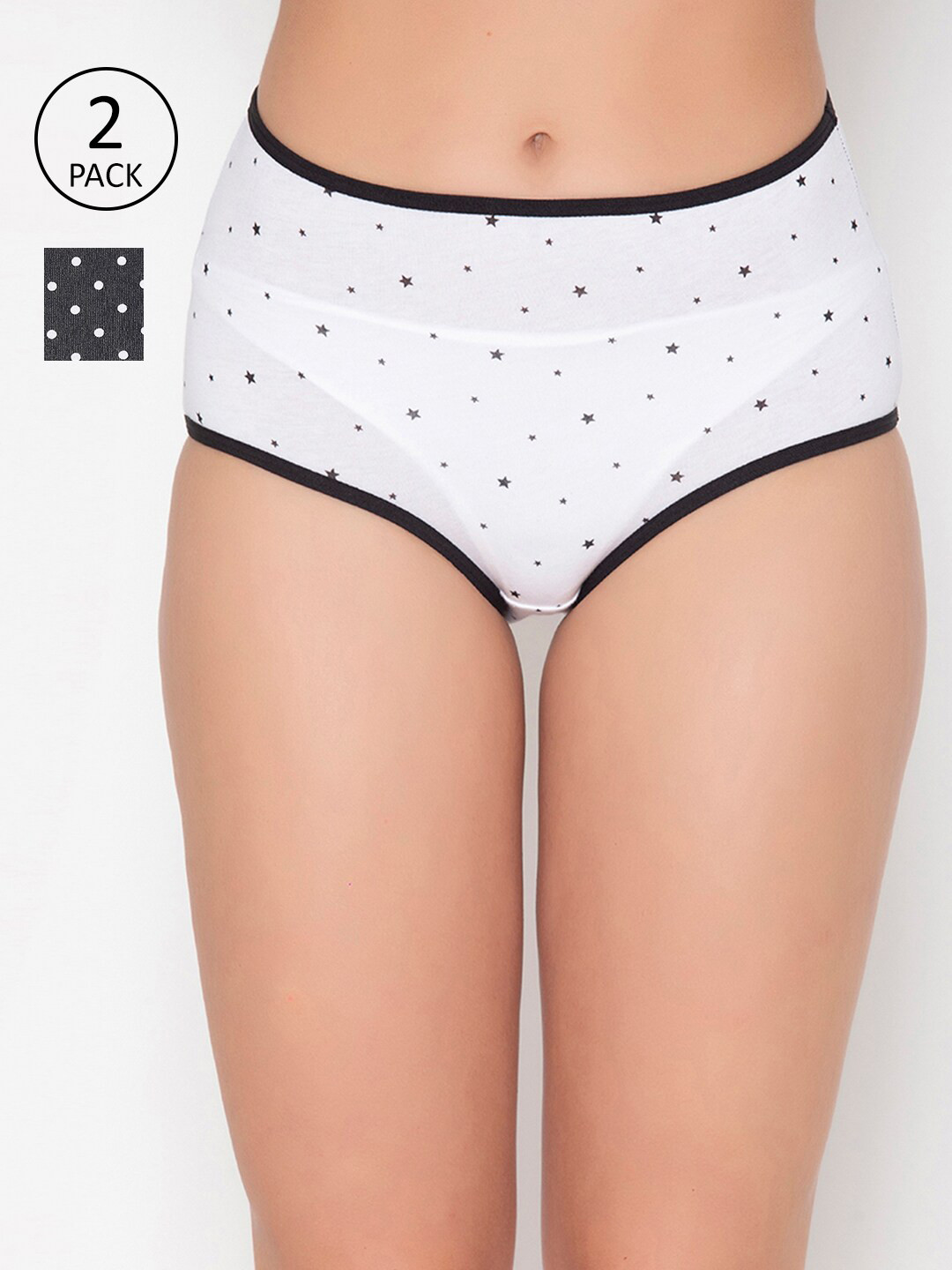 

Clovia Women Pack Of 2 Printed Cotton High-Rise Hipster Briefs, White