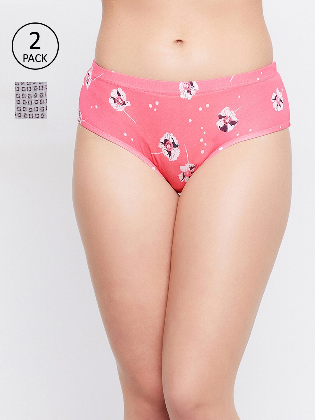 

Clovia Women Pack Of 2 Printed Mid-Rise Hipster Briefs, Pink