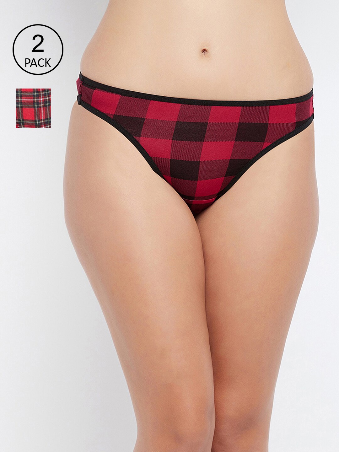 

Clovia Women Pack Of 2 Printed Cotton Thongs, Red