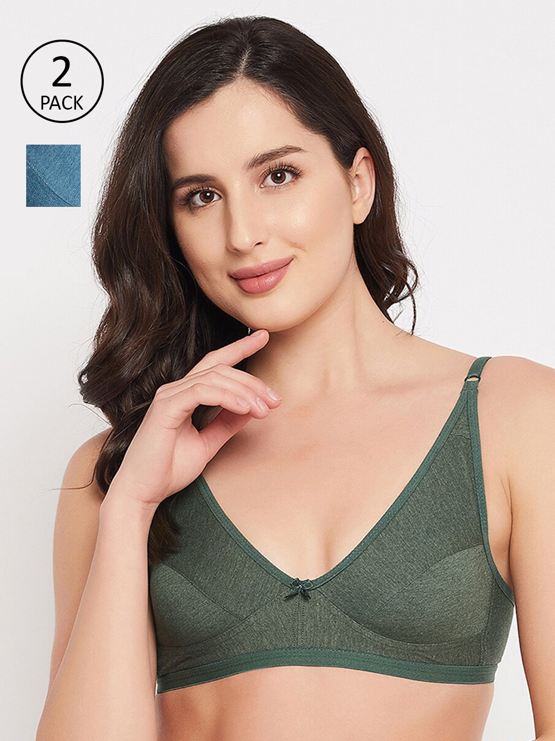

Clovia Pack Of 2 Green & Blue Non Padded Bra