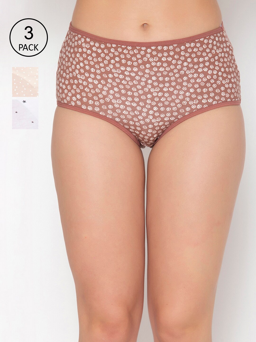 

Clovia Women Pack Of 2 Printed Cotton High-Rise Hipster Briefs, Brown