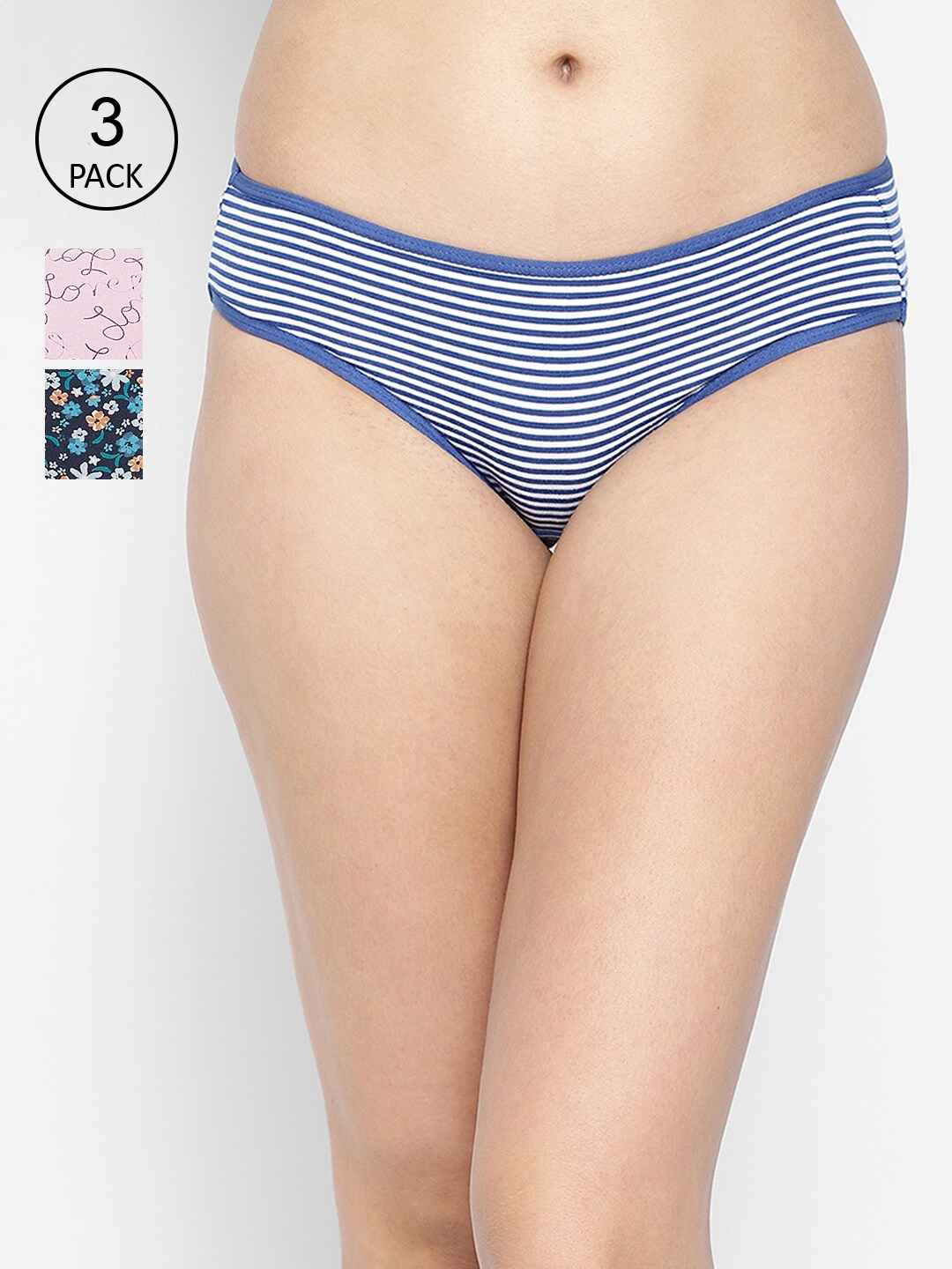 

Clovia Women Pack of 3 Printed Cotton Bikini Briefs, Blue